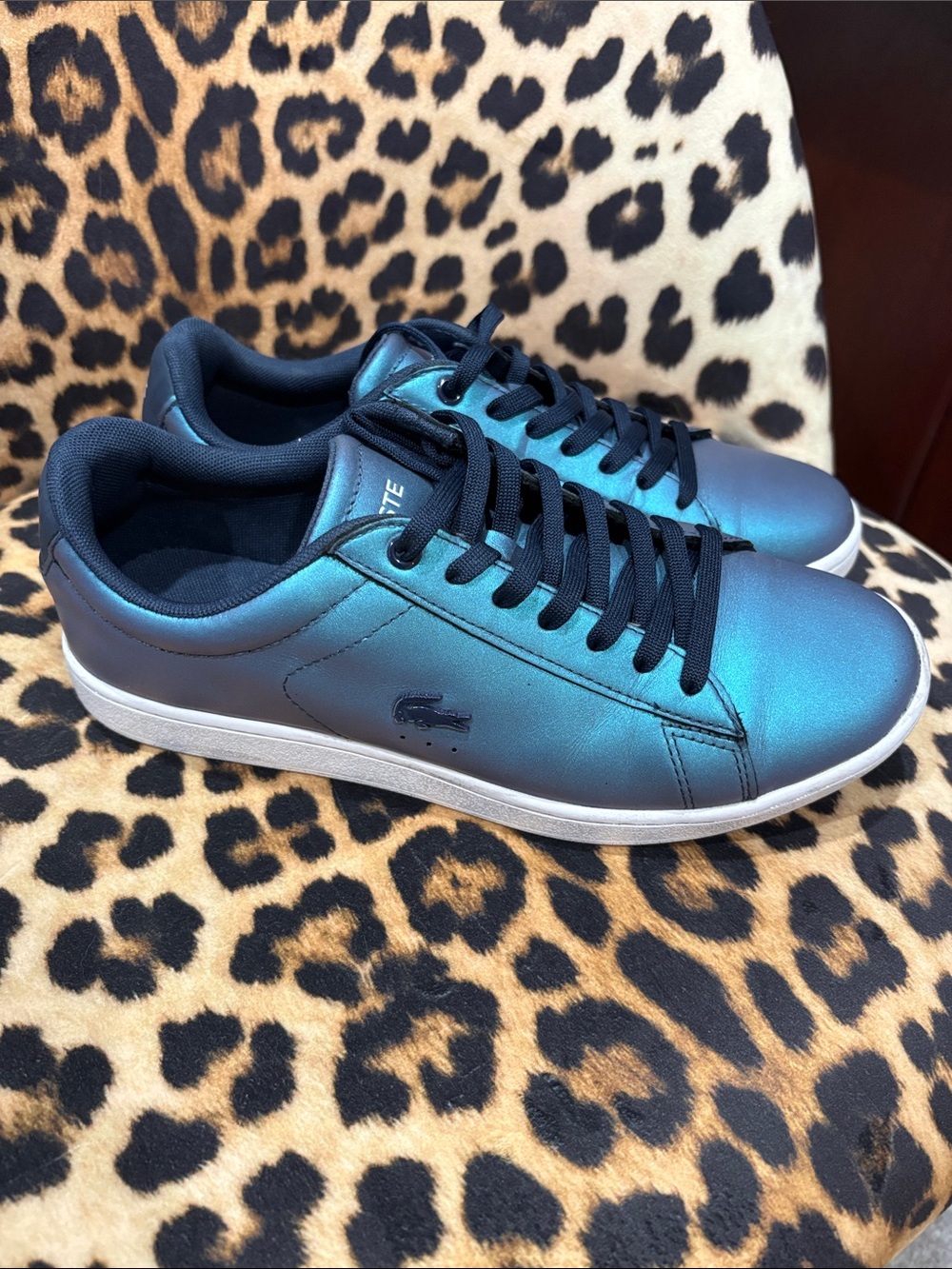 Lacoste ladies Iridescent Teal Lace-Up Sneakers